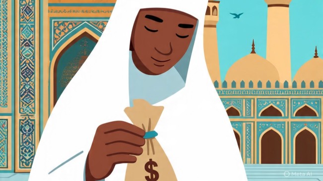 Ilustrasi bayar zakat. (Meta AI)